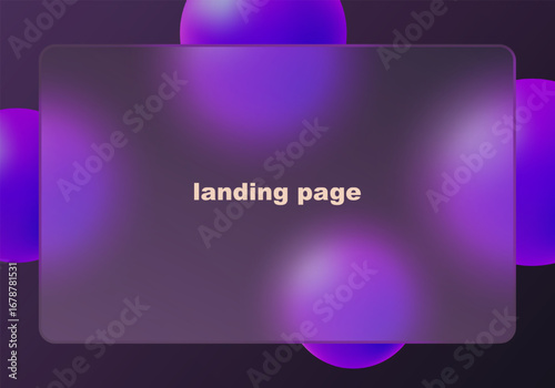 Elegant glass morphism landing page background with glowing violet spheres on a dark gradient, modern futuristic style for web design.