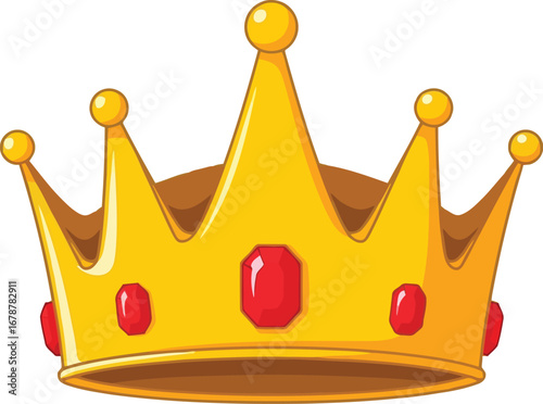 Golden royal crown with red jewels symbolizing power authority royalty success status vector