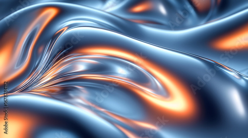 Sleek abstract waves of blue and orange light create a futuristic digital texture.