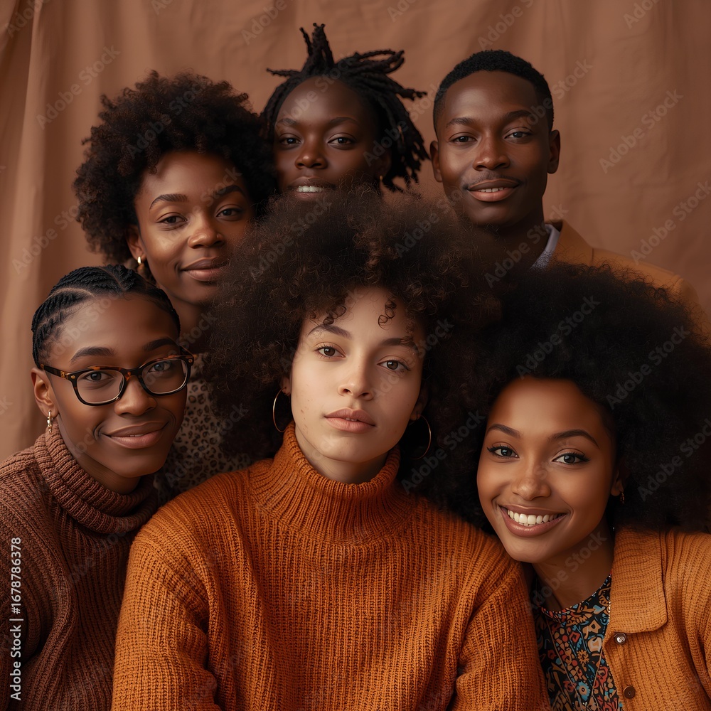 Fototapeta premium Diverse Friends Smiling Together in Warm Autumn Outfits