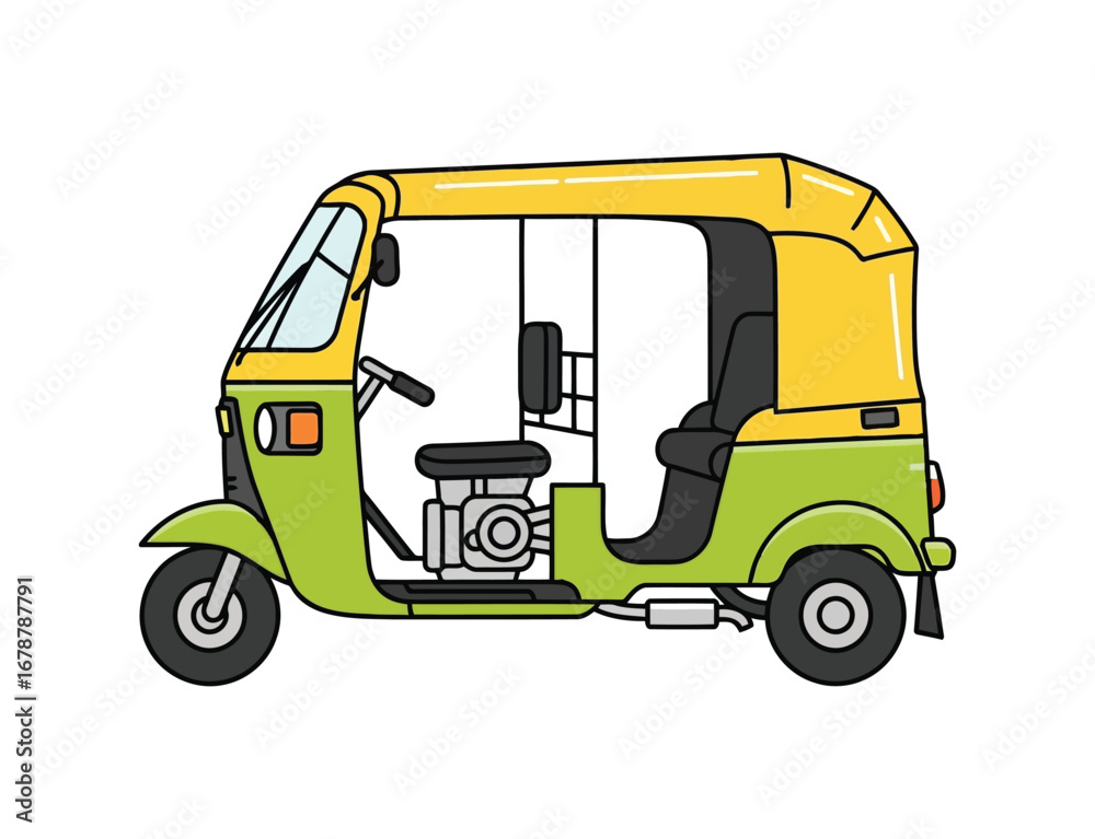 Fototapeta premium Illustration of a green and yellow auto rickshaw