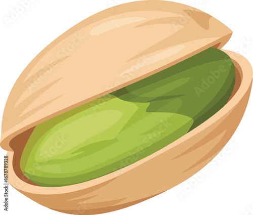 Single open pistachio nut macro shot healthy organic snack food ingredient vector