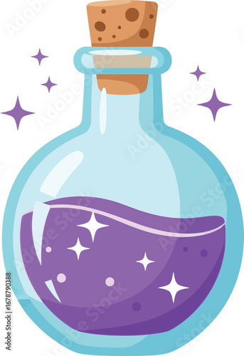 Magical potion bottle sparkling purple elixir mystical liquid witchcraft alchemy fantasy brew vector