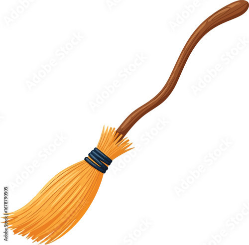 Magical flying broomstick halloween witchcraft fantasy sorcery enchanted object vector