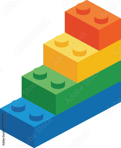 Colorful toy blocks stacked staircase growing progress concept isolated illustration vector