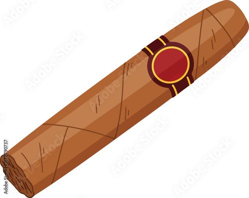 Premium hand rolled tobacco cigar with red and gold band for luxury and indulgence vector