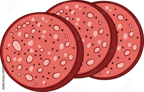 Slices of salami sausage meat food ingredient delicious culinary pork beef recipe vector