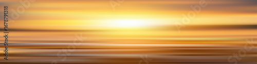 Sunset gradient background golden tones. Horizontal blur effect over calm ocean with warm light and soft reflection. Tranquil evening sky and sea abstract vector illustration.