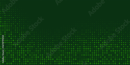 Medical green background. Healthcare circle pattern with glowing plus signs. Abstract futuristic digital backdrop with pixelated geometric elements. Modern technology vector illustration.