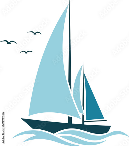 Coastal sailboat serenity elegant sailboat gliding on gentle ocean waves with seagulls overhead vector