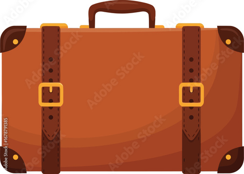 Vintage brown suitcase with leather straps and buckles vector art vector