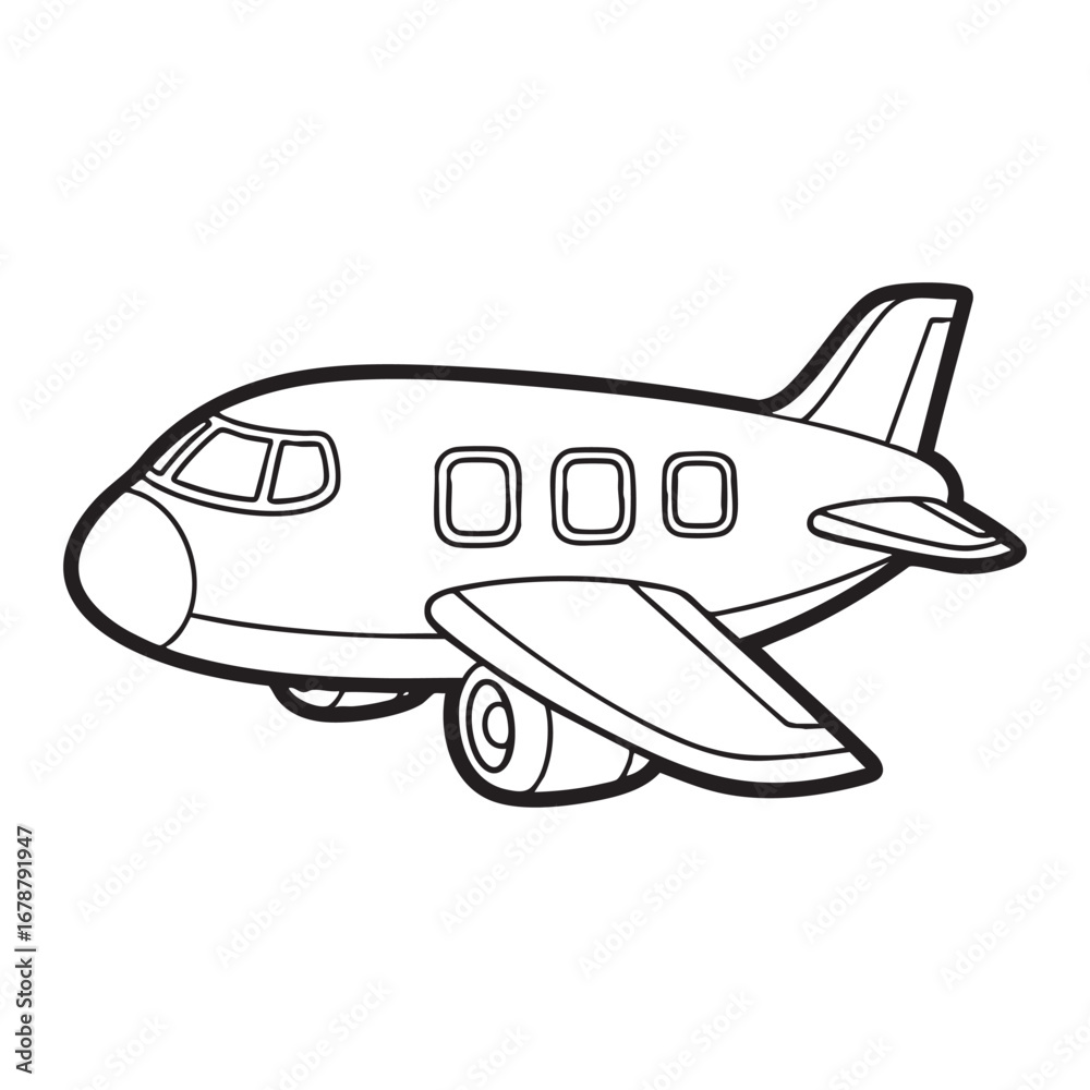Obraz premium Simple Passenger Airplane Flying Coloring Page Line Art