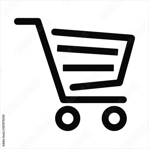Simple Black Shopping Cart Icon on White Background trolley commerce