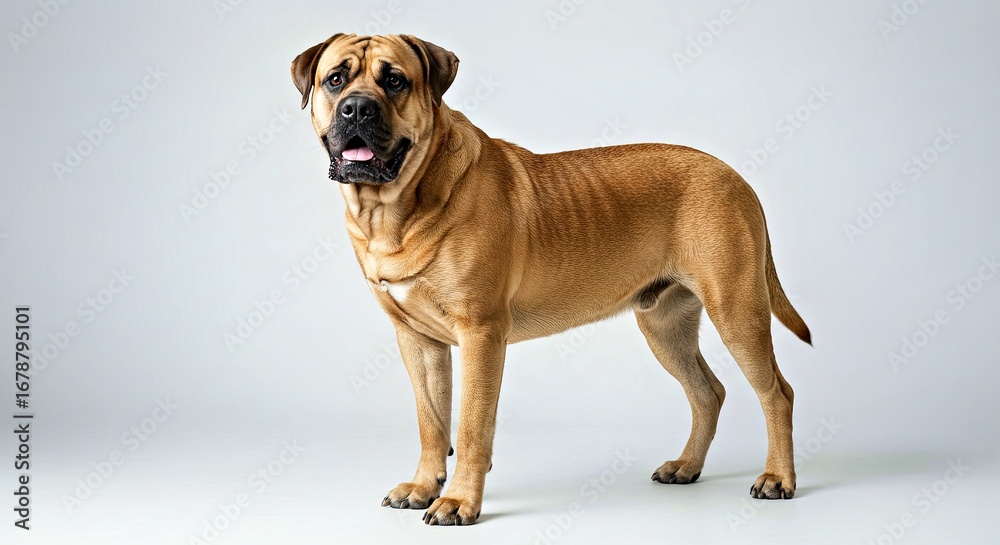 Obraz premium Mastiff with a heavy-set frame on a clean white backdrop