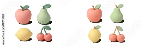 Assorted fruits with soft shadows. Modern 3D Icon Set