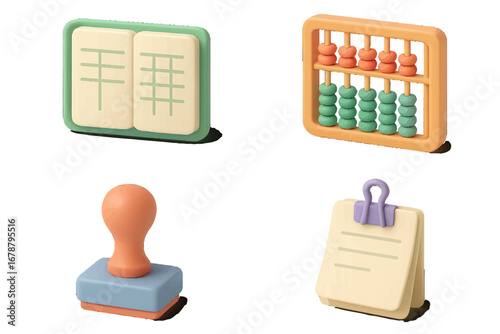 School and supplies in soft pastel colors. Modern 3D Icon Set
