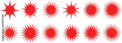 Vibrant red starburst explosion elements collection for dynamic design projects