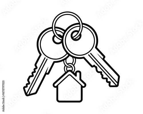 House keys with a house shaped keychain
