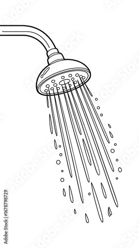 Shower head spraying water in a sketchy style