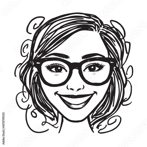 Wallpaper Mural Beautiful Woman Doodle Black and White Illustration Fashion Girl Portrait Line Art Sketch Vector Torontodigital.ca