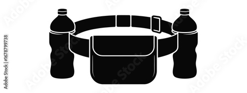 Black silhouette of a utility belt with two water bottles and a pouch