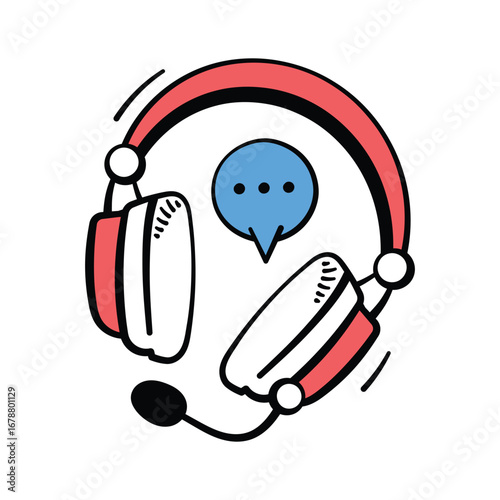 Headphones with chat bubble, representing customer support concept icon