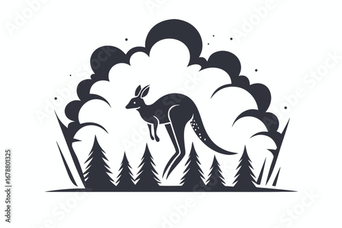 Leaping Kangaroo Design in Tribal Style with White Background for Microstock