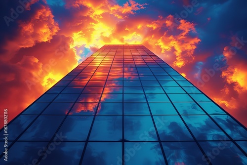 Wallpaper Mural Modern glass skyscraper reflecting dramatic sunset clouds Torontodigital.ca