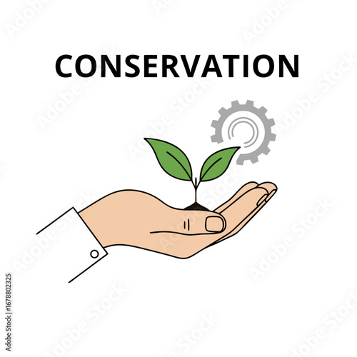 Conservation and Sustainability a Hand Cradling a Sprouting Plant with a Gear Motif Symbolizing Environmental Stewardship and Resilient Futures