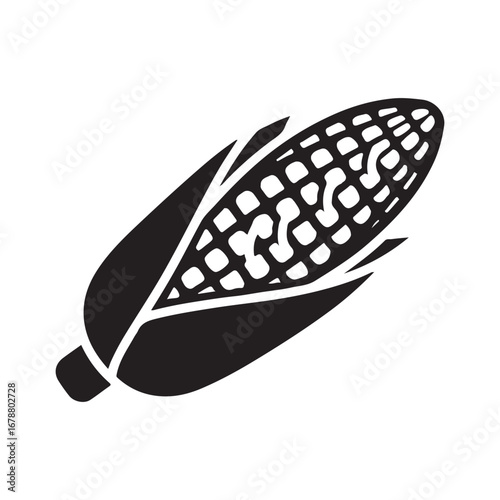 Black Silhouette of an Ear of Corn with Partially Peeled Husk