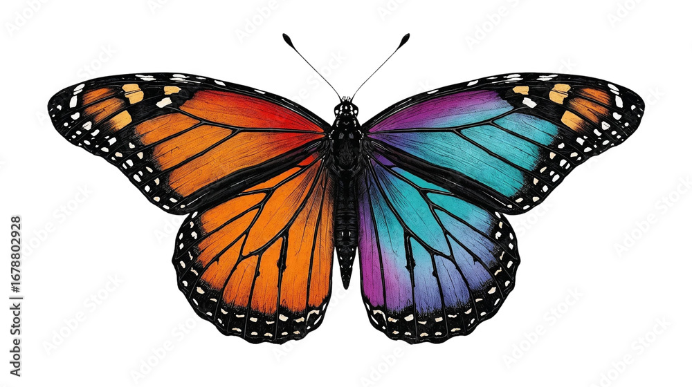 Fototapeta premium A Monarch Butterfly with Split-Colored Wings