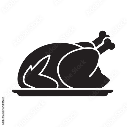 Roasted Poultry Silhouette Icon on a Serving Platter