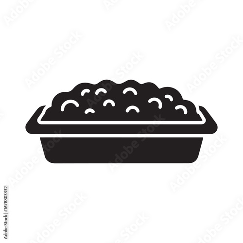 Silhouette glyph icon of a casserole dish filled with food