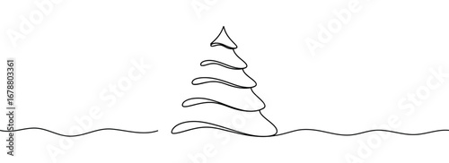 Christmas tree. Continuous one line drawing. Vector illustration.