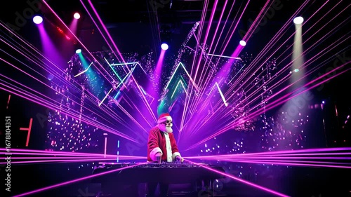 Santa Claus spins electrifying beats as a DJ in a neon-lit nightclub, bringing festive energy, dancing crowds, and vibrant party vibes to life.