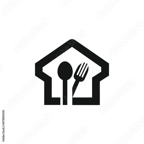 House with Spoon and Fork Design in Flat Style on White Background