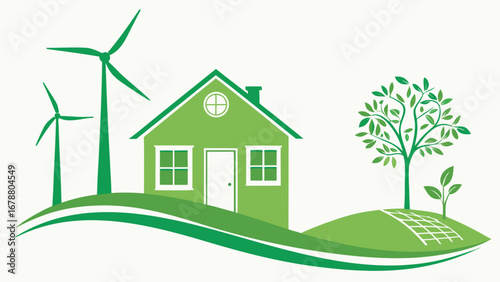 Green energy home with wind turbines and solar panels