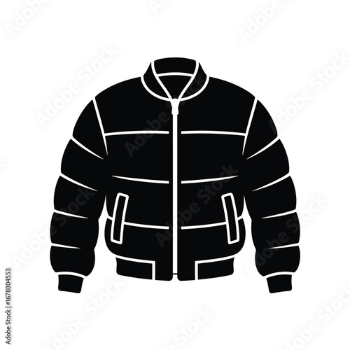 Black puffer jacket icon with horizontal quilting