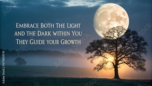 Spiritual Growth Quote with Moon and Tree Landscape.