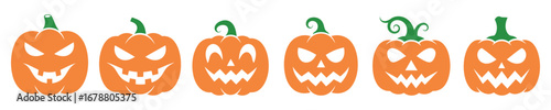 Set Pumpkin on white background. Orange pumpkin with a smile for Halloween. Vector illustration