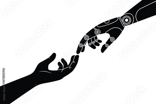 Human and robot hands reaching for connection