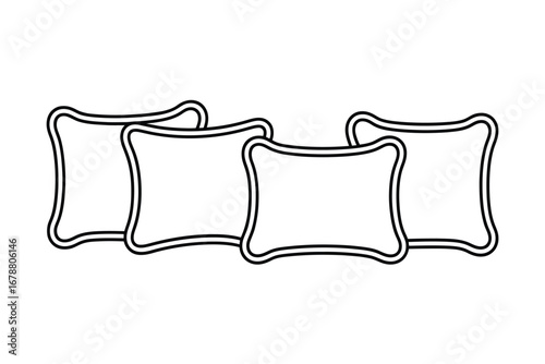 Four outline cushions arranged in a row