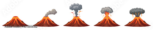 Volcano eruption steps isolated set. Vector graphic design illustration.