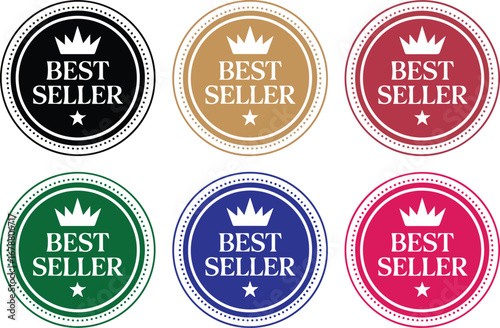 Best Seller Badges Set Crown Design Award Quality Premium Ecommerce