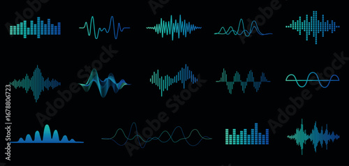 A set of sound wave equalizers in futuristic colors