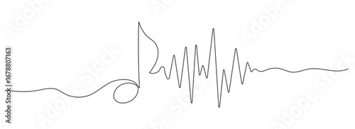 One continuous editable line drawing of musical note. Vector illustration.