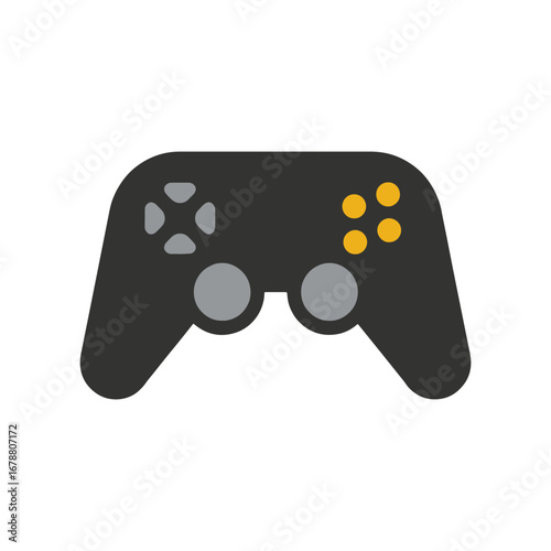 black video game controller isolated on white background. 