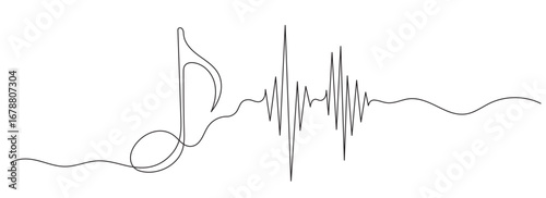 One continuous editable line drawing of musical note. Vector illustration.