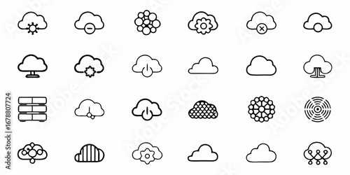 Modern cloud computing icons for technology and business apps, scalable vector graphics for professional design