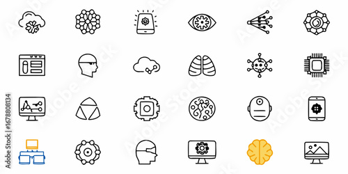 Explore the future with AI icons showcasing machine learning, neural networks, and smart technology advancements